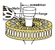 with the fan motor inverted, install the flanges and then the blades.